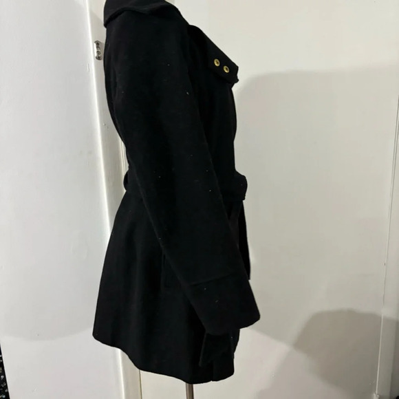 Women’s Sz Small Asymmetrical Wool Blend Black Wrap Peacoat Siena Studio Belted - Picture 4 of 9
